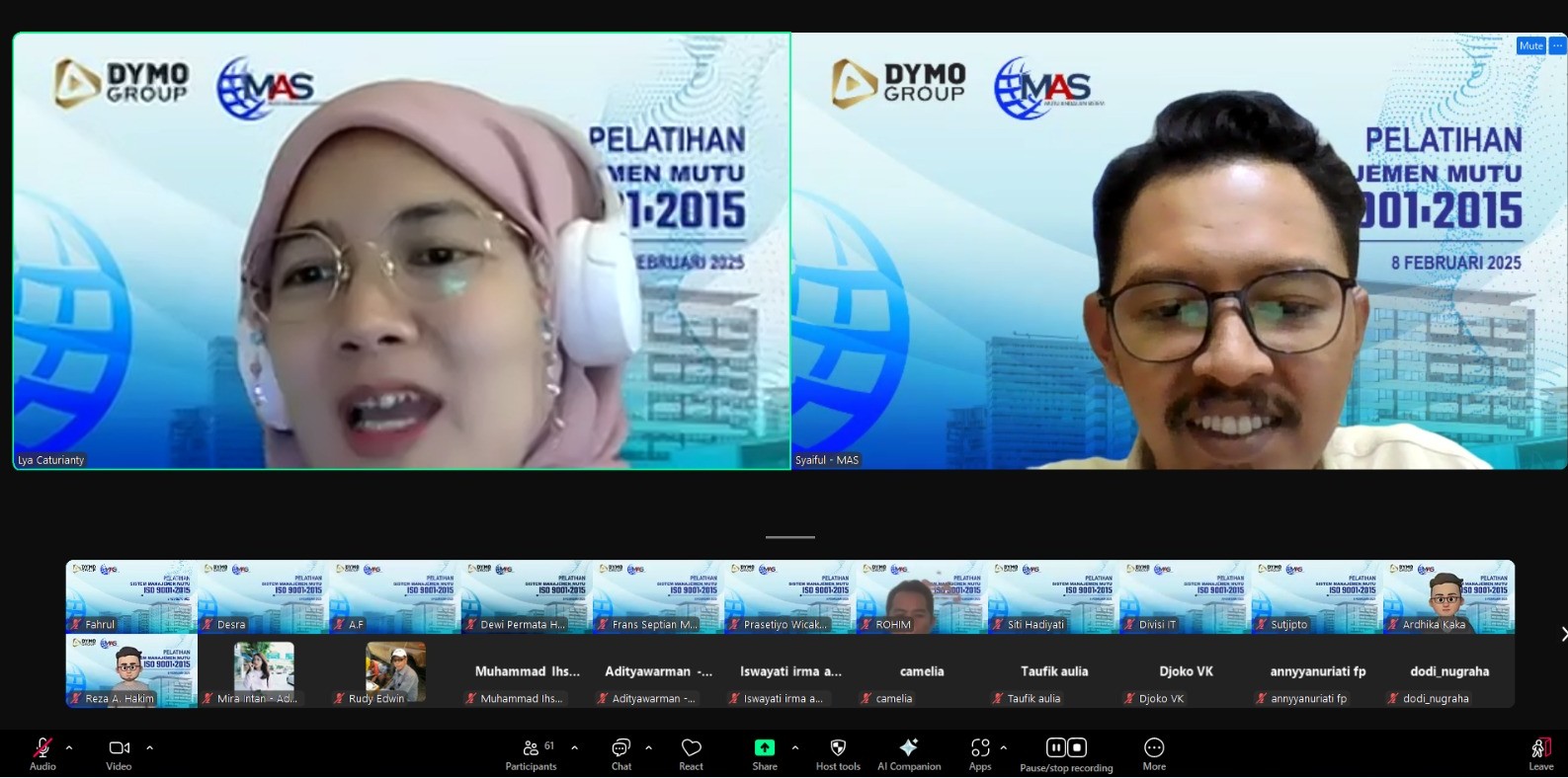 PT Mutu Andalan Sistem Sukses Gelar Pelatihan Sistem Manajemen Mutu ISO 9001:2015